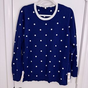 Womens Talbots Blue/White Polka Dot Crewneck Sweater 100% Cotton Size 1X